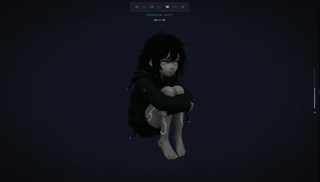 「KUJIRA studio. — Dimension Shift」のホームページ制作実績スクリーンショット — 1D→2D→3D→∞Dの次元遷移で体験するクリエイティブポートフォリオ